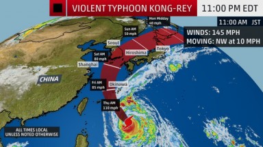  Trami vừa đi, thêm siêu bão Kong-rey trực chỉ Nhật Bản