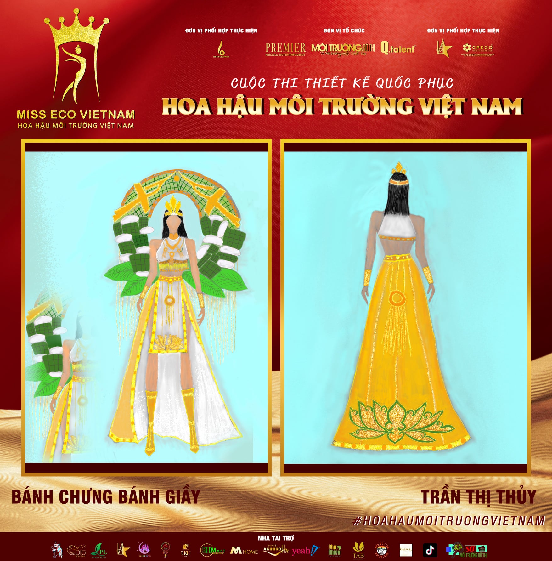 Tác phẩm dự thi thiết kế Quốc phục dành cho đại diện Việt Nam tại Miss Eco: QP 052 - Bánh Ghưng Bánh Giầy
